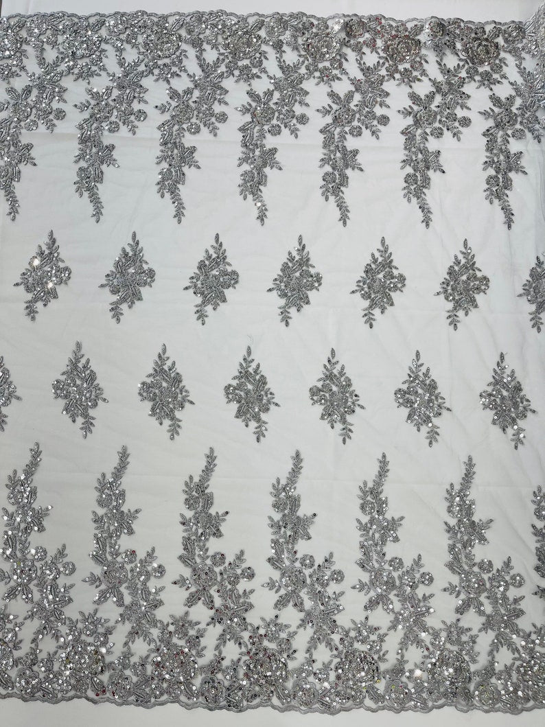 Rose Floral Beaded Lace Beaded Lace Fabric - Floral, 50" Width (1 Yard)