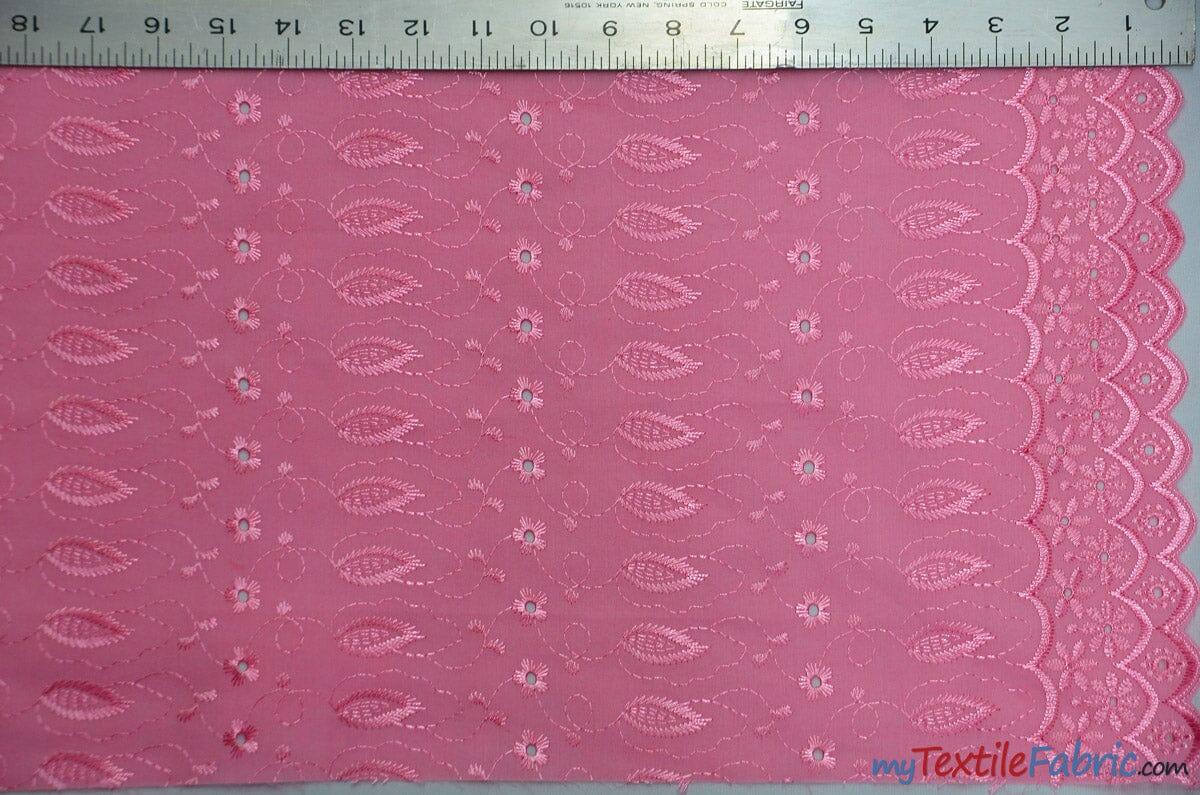 Polyester Cotton Eyelet Embroidery Fabric - Double Sided Border, 45" Wide, Multiple Colors (1 Yard)