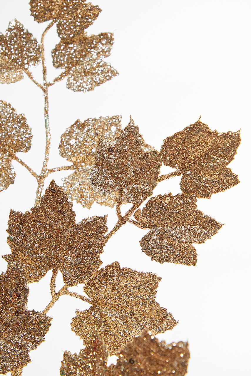 32 Inch Rose Gold Glitter Leaf Stem – Elegant Sparkle for Luxurious Holiday Styling