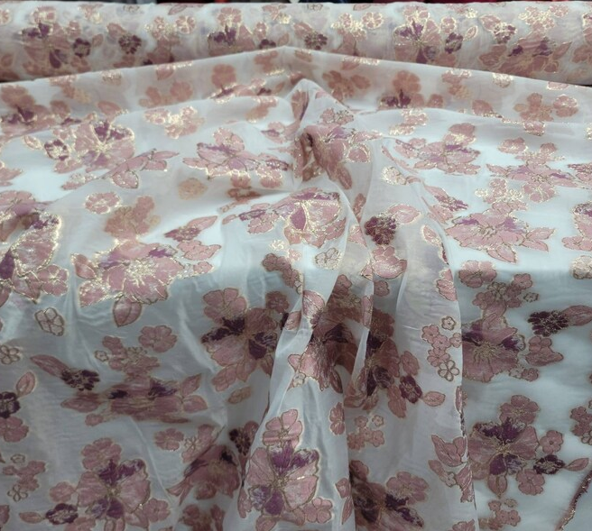 Brocade Jacquard Floral Organza in Mauve Dusty Rose