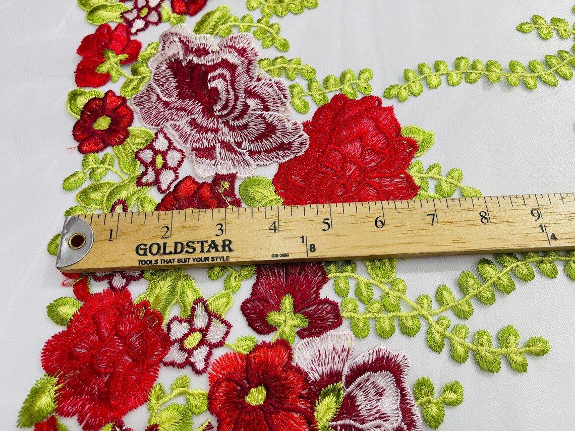 Roses Multi Color Floral Design Embroidered Mesh Lace Fabric - Multi Color Floral Pattern, 50" Width, 36" Length (1 Yard)