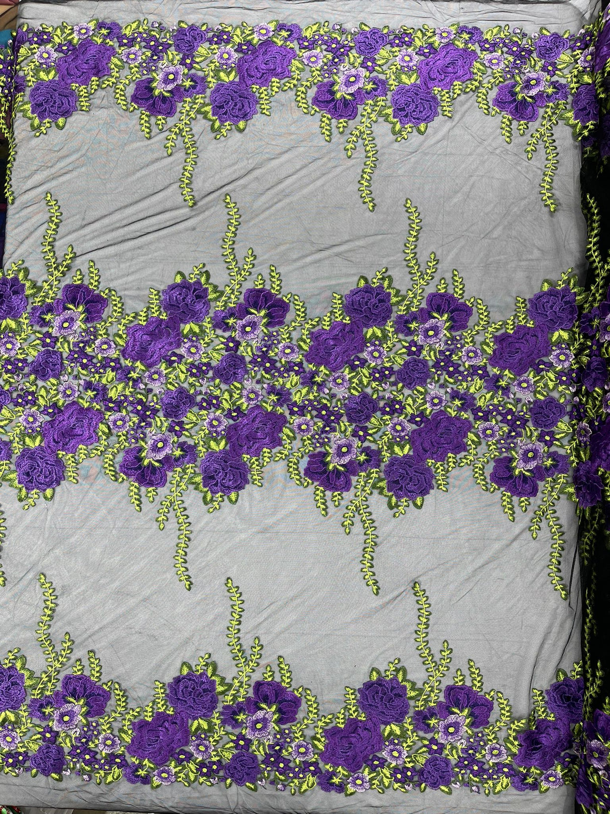 Roses Multi Color Floral Design Embroidered Mesh Lace Fabric - Multi Color Floral Pattern, 50" Width, 36" Length (1 Yard)