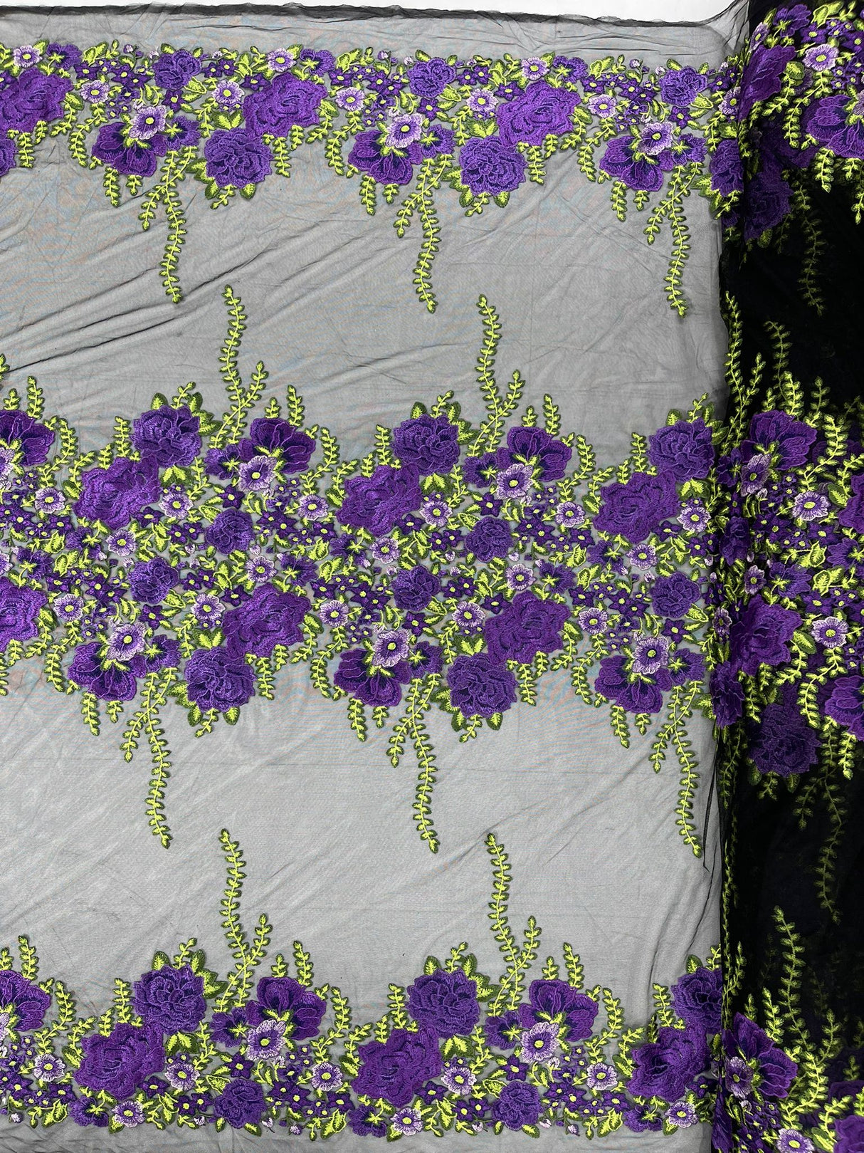 Roses Multi Color Floral Design Embroidered Mesh Lace Fabric - Multi Color Floral Pattern, 50" Width, 36" Length (1 Yard)