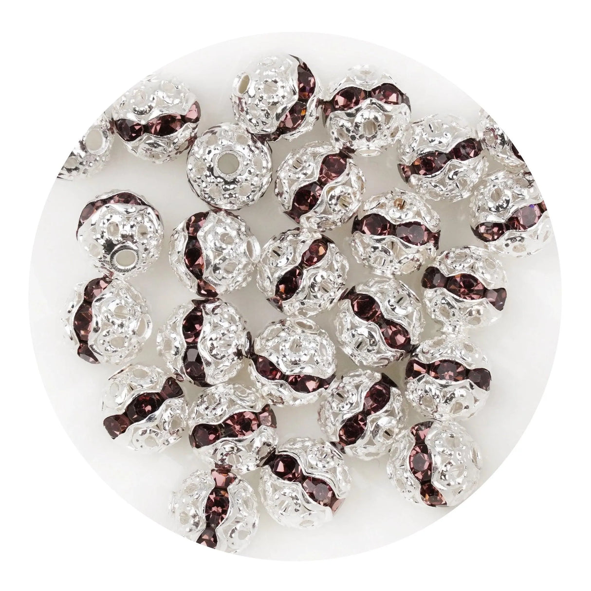 Round String Bead Silver - Wine Stones (5 per Bag - 6mm)