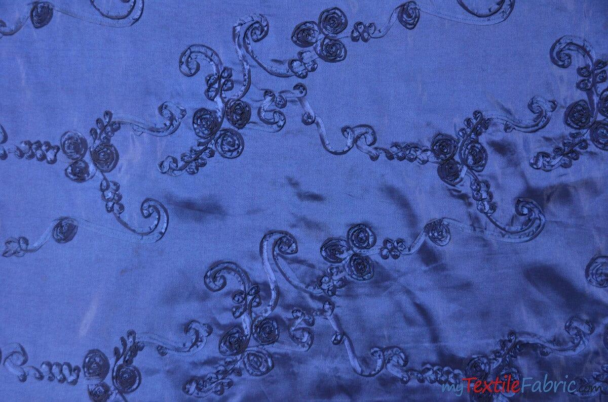 Ribbon Taffeta Polyester Fabric - Embroidered Ribbon Cord, Multiple Colors, 54" Width (1 Yard)