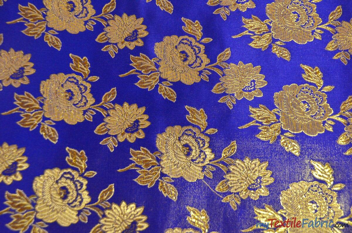 Oriental Metallic Flower Brocade Polyester Fabric - Metallic Brocade, 58" Wide (1 Yard)