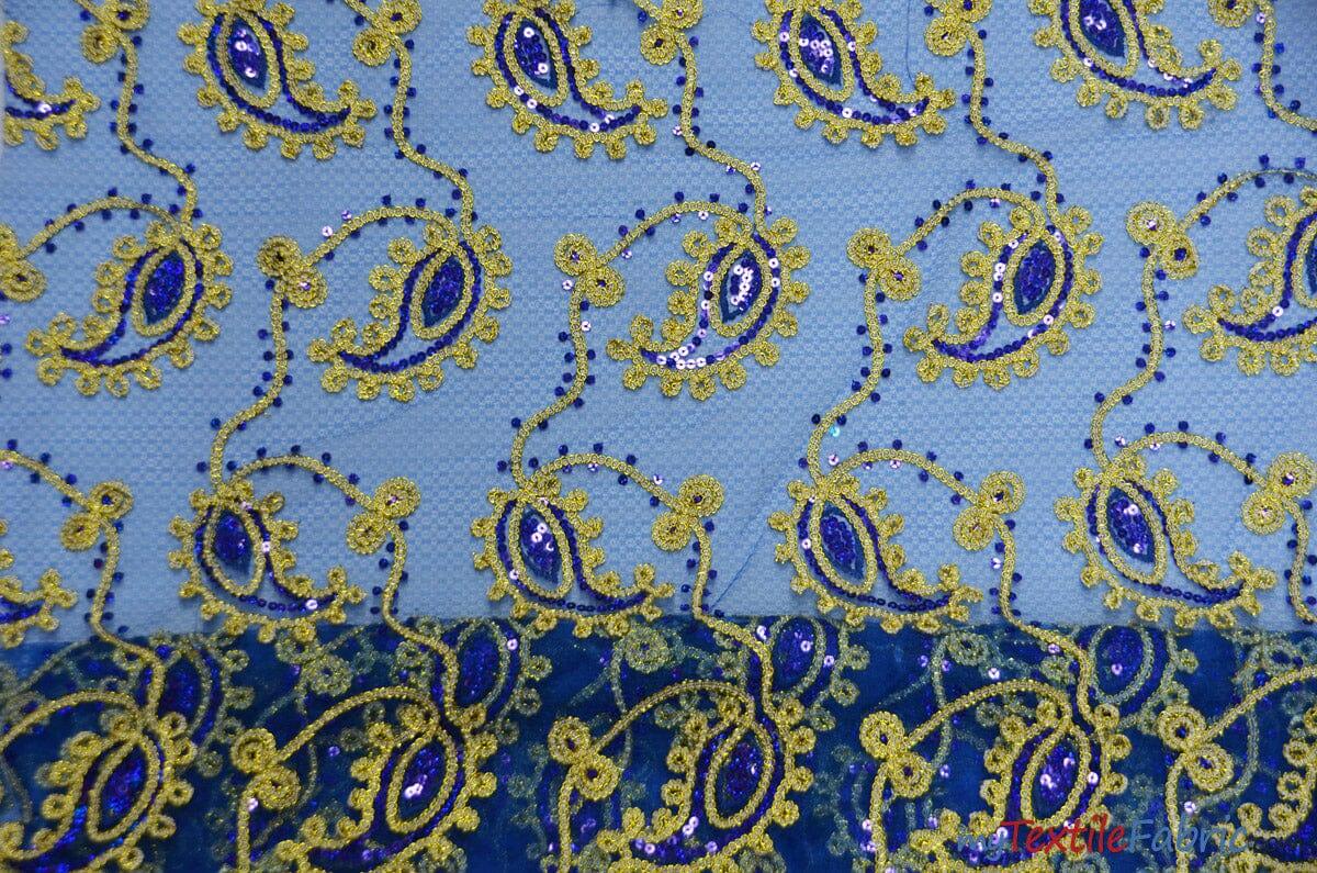 Coco Paisley Polyester Fabric - Sheer Embroidered Paisley, Double Scallop Lace, 52" Width (1 Yard)