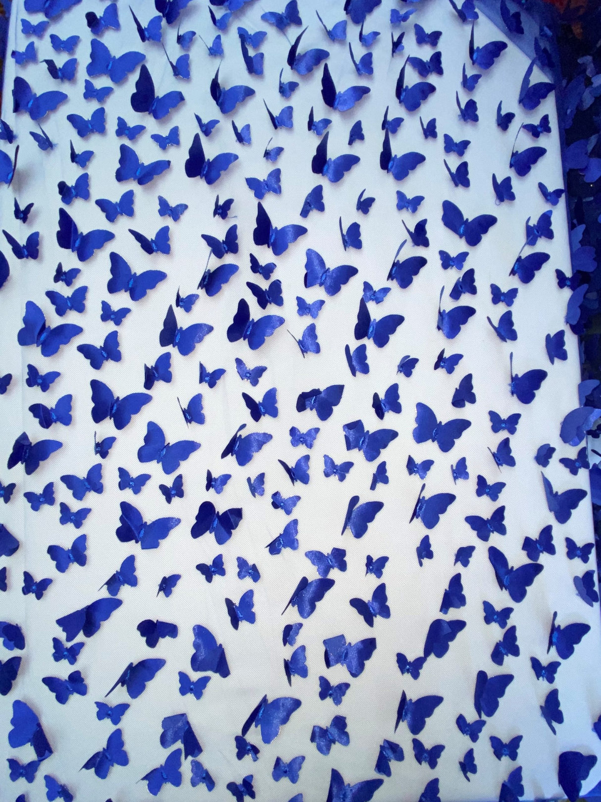 3D Butterflies Royal Blue 100 Percent Polyester Fabric - Light Weight Satin Butterflies, Royal Blue, 54" Width (1 Yard)