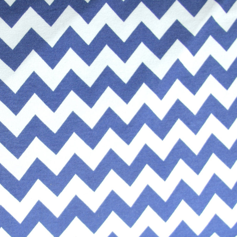 Cotton Lycra Knit Fabric Royal Blue Chevron on White