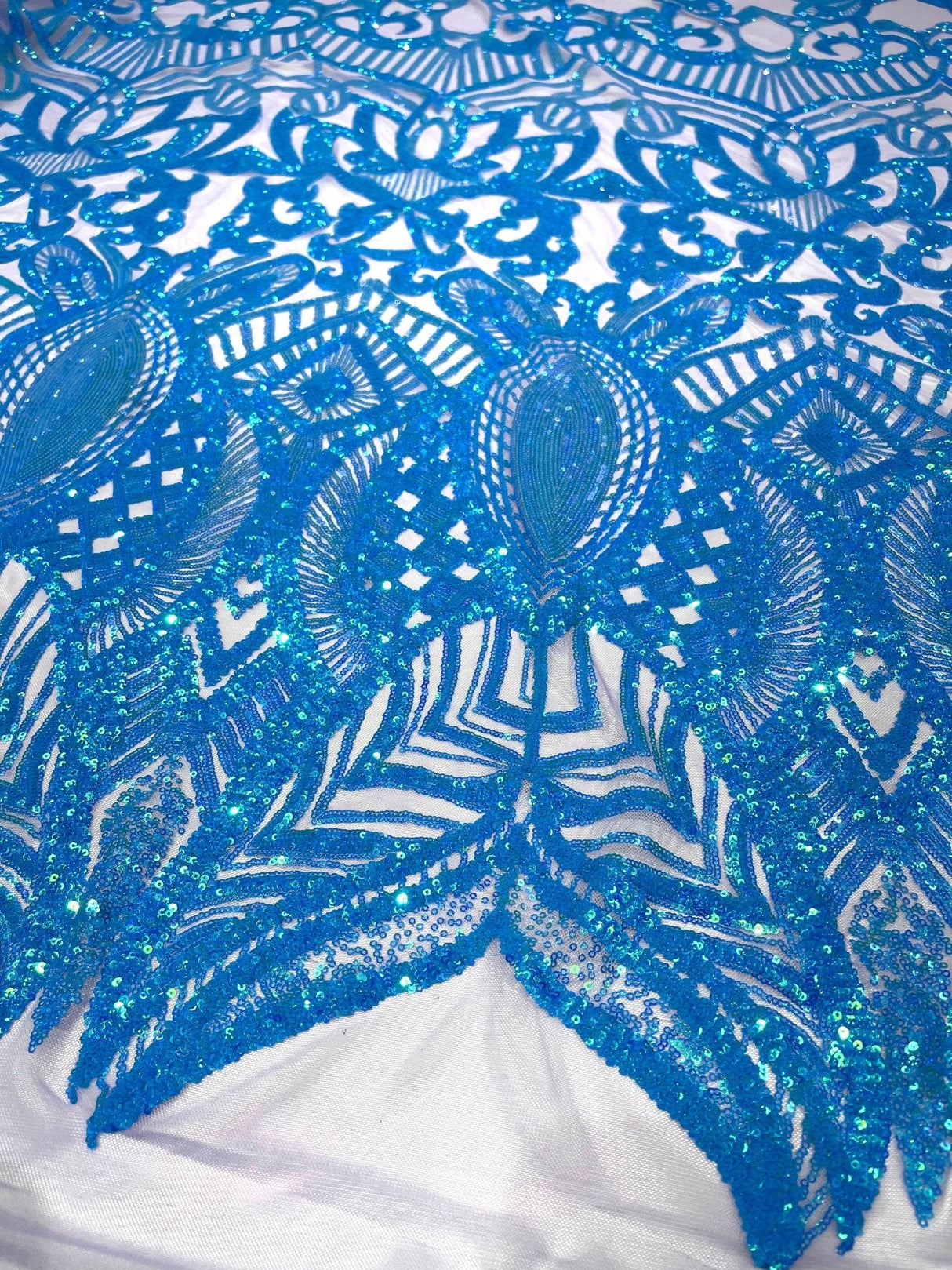 Royalty Sequin Damask 4 Way Stretch Mesh Fabric - Iridescent Sequin Damask, 54" Width (1 Yard)