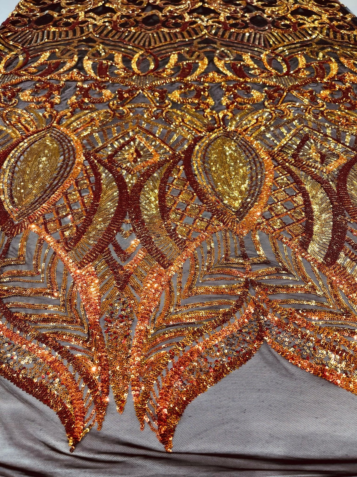 Royalty Sequin Damask 4 Way Stretch Mesh Fabric - Iridescent Sequin Damask, 54" Width (1 Yard)