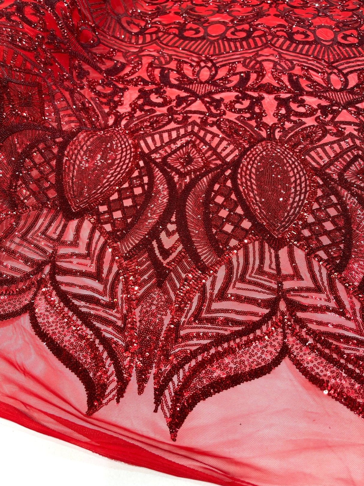 Royalty Sequin Damask 4 Way Stretch Mesh Fabric - Iridescent Sequin Damask, 54" Width (1 Yard)