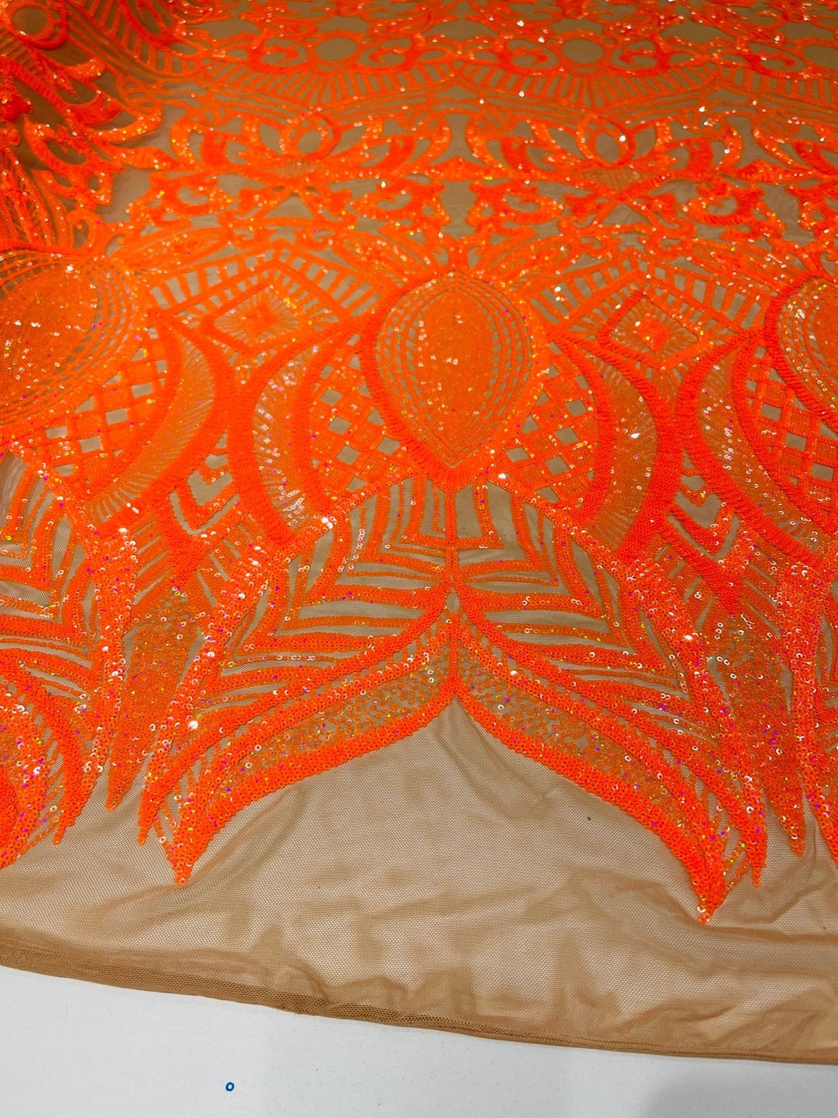 Royalty Sequin Damask 4 Way Stretch Mesh Fabric - Iridescent Sequin Damask, 54" Width (1 Yard)