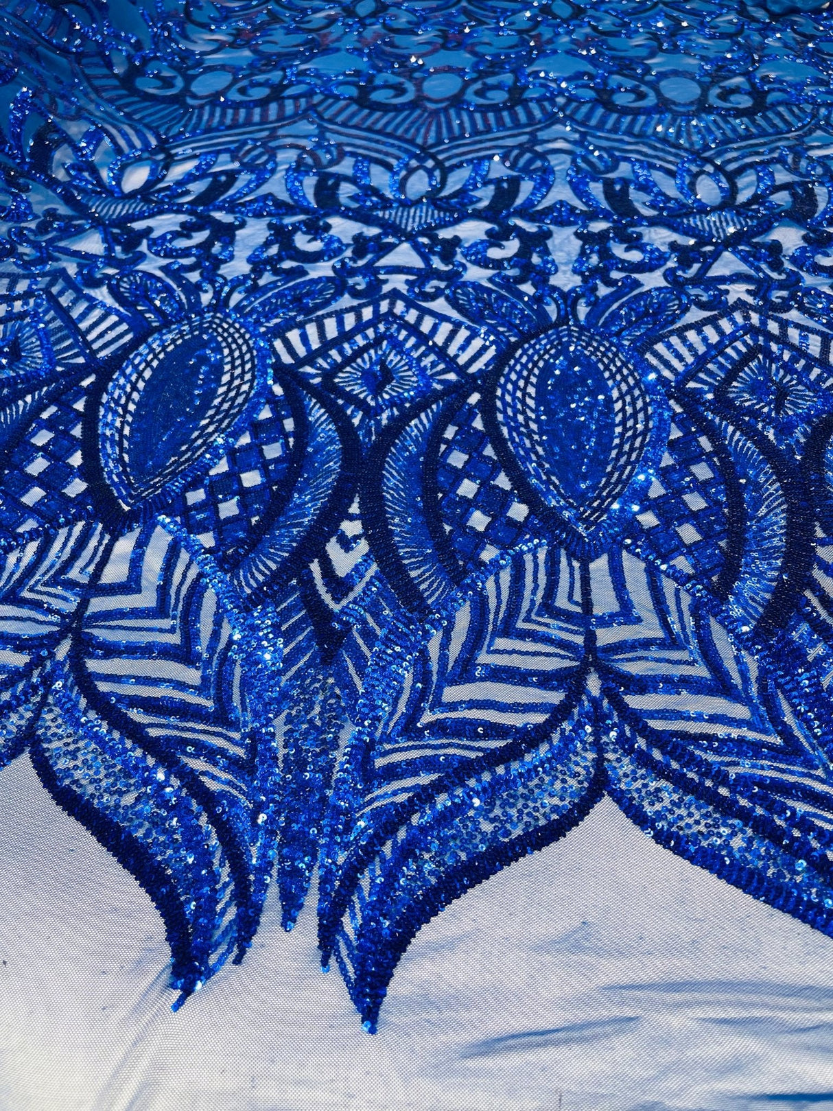 Royalty Sequin Damask 4 Way Stretch Mesh Fabric - Iridescent Sequin Damask, 54" Width (1 Yard)
