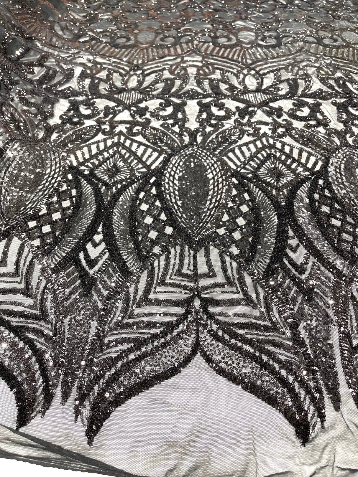 Royalty Sequin Damask 4 Way Stretch Mesh Fabric - Iridescent Sequin Damask, 54" Width (1 Yard)