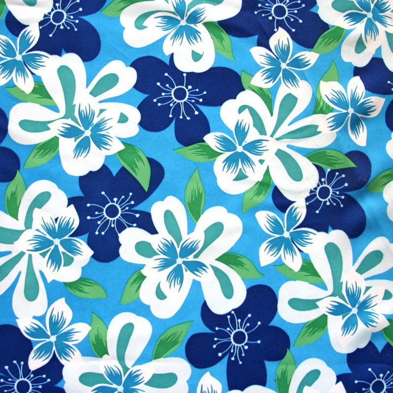 Poly Microfiber Boardshort Fabric Royal/White Hawaiian Floral on Blue