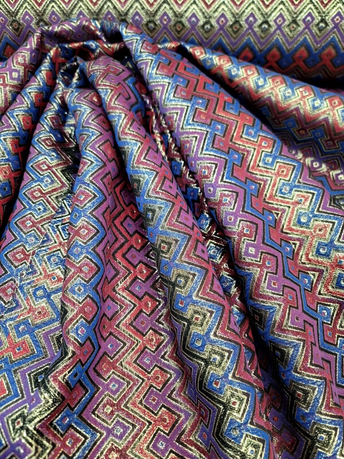 Brocade Jacquard Red Gold Geometric Fabric