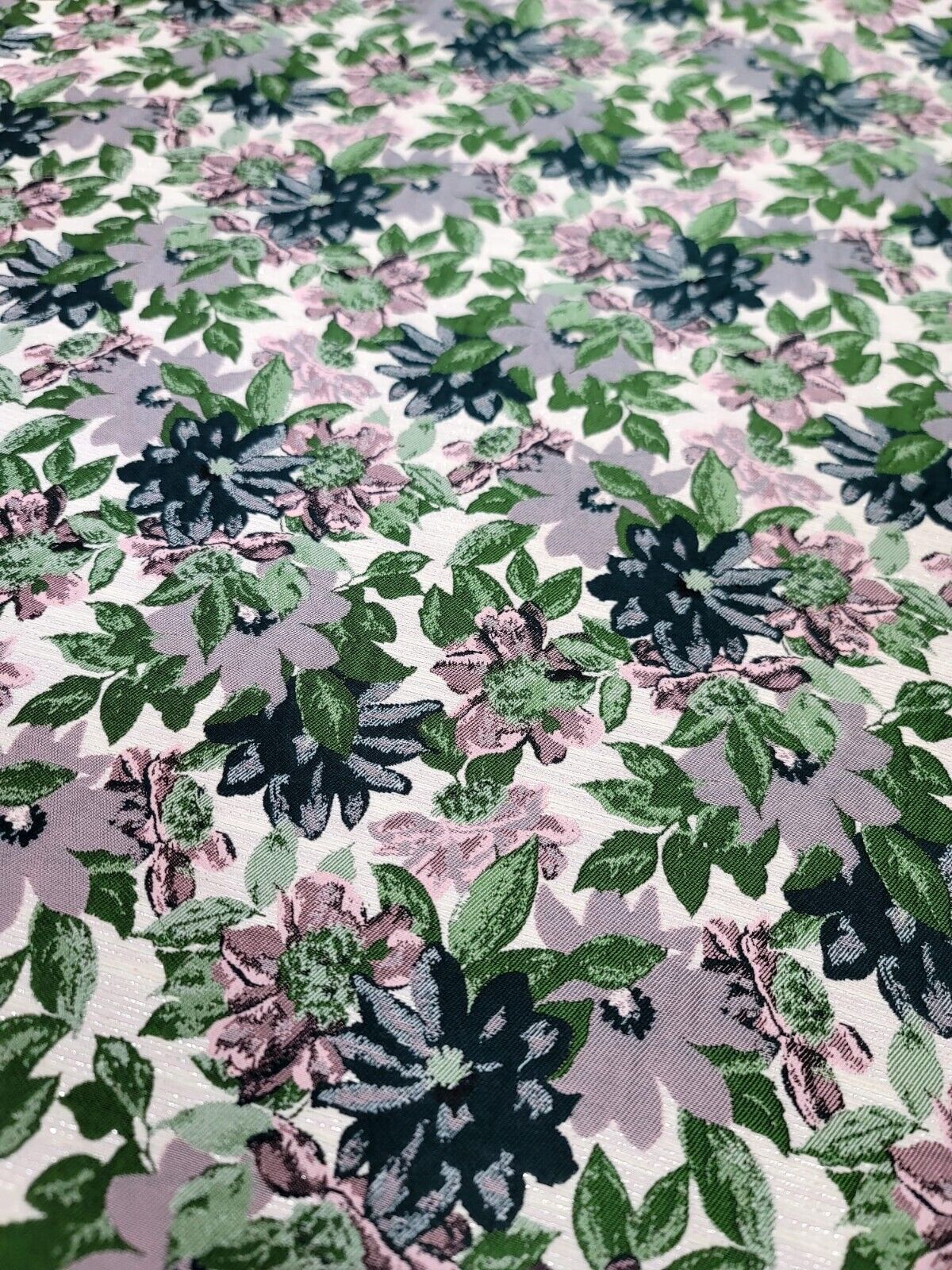 Brocade Jacquard Floral Chenille Fabric Mauve Green