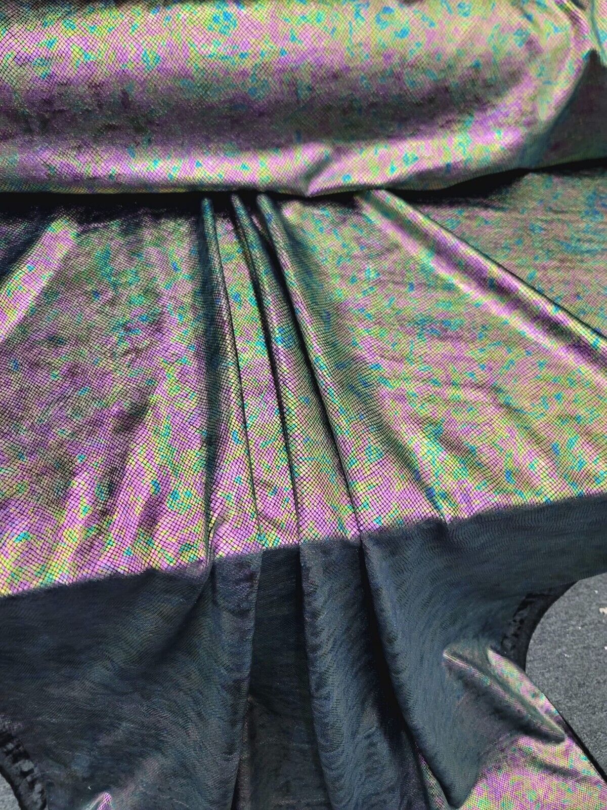 Stretch Velvet Foil Fabric Iridescent Black Green Purple