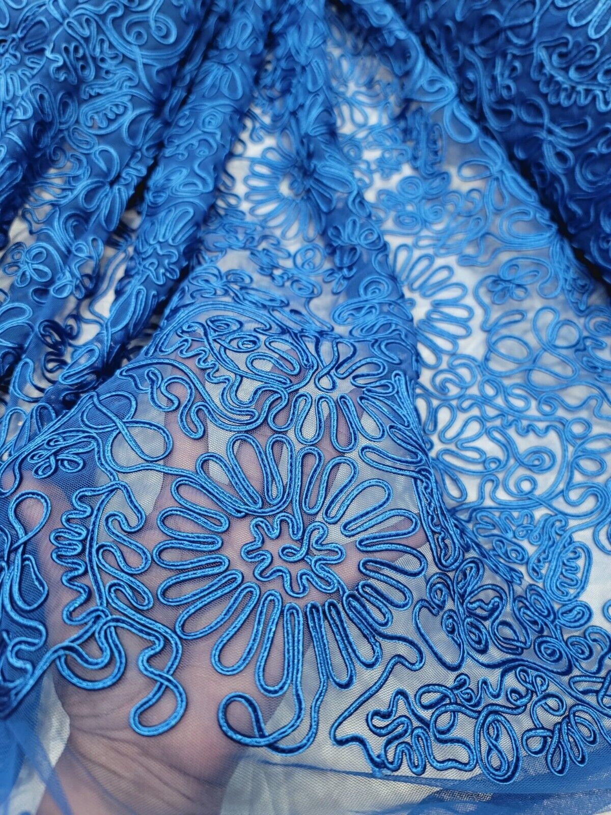 Royal Blue Embroidered Lace Fabric