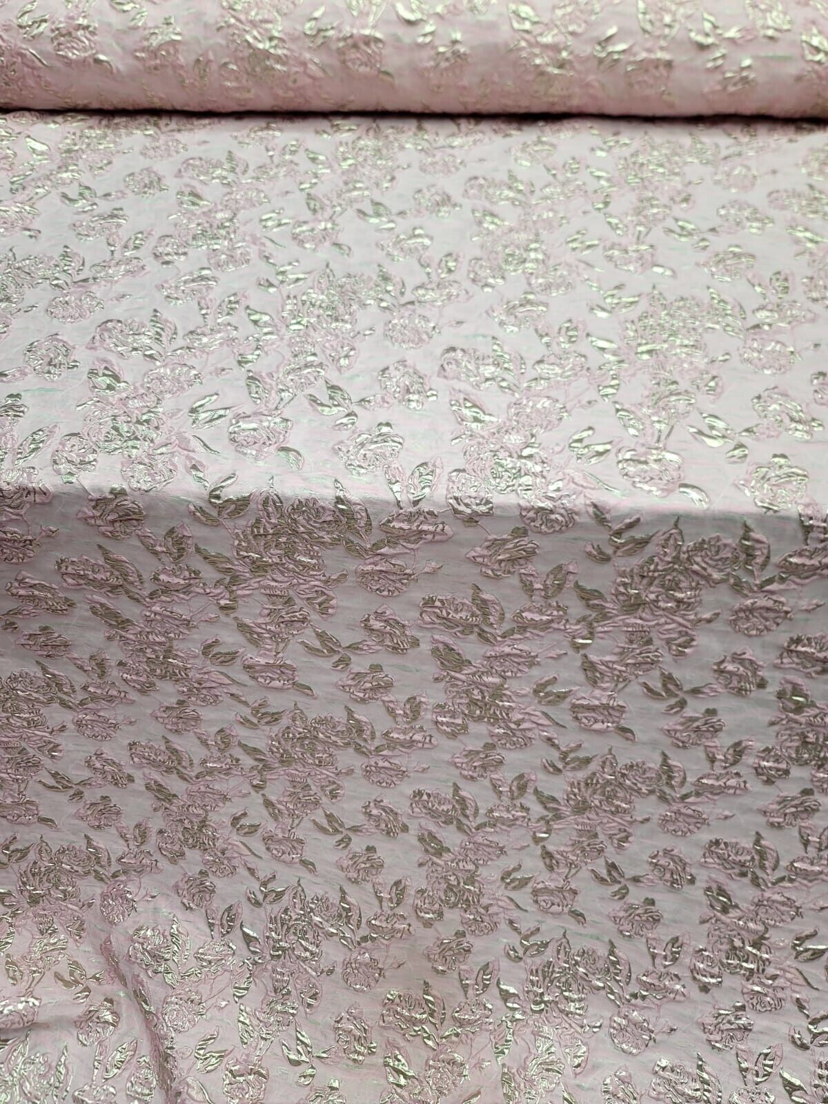 Brocade Jacquard Fabric Rose Pink Gold Metallic