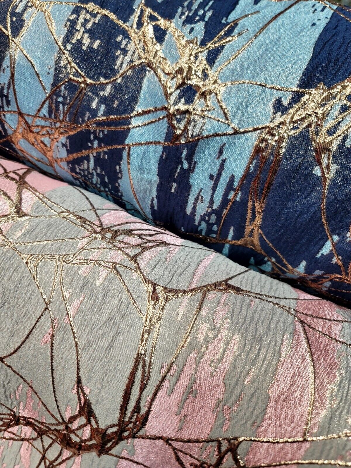 Brocade Jacquard Metallic Navy Blue Sky Blue Gold