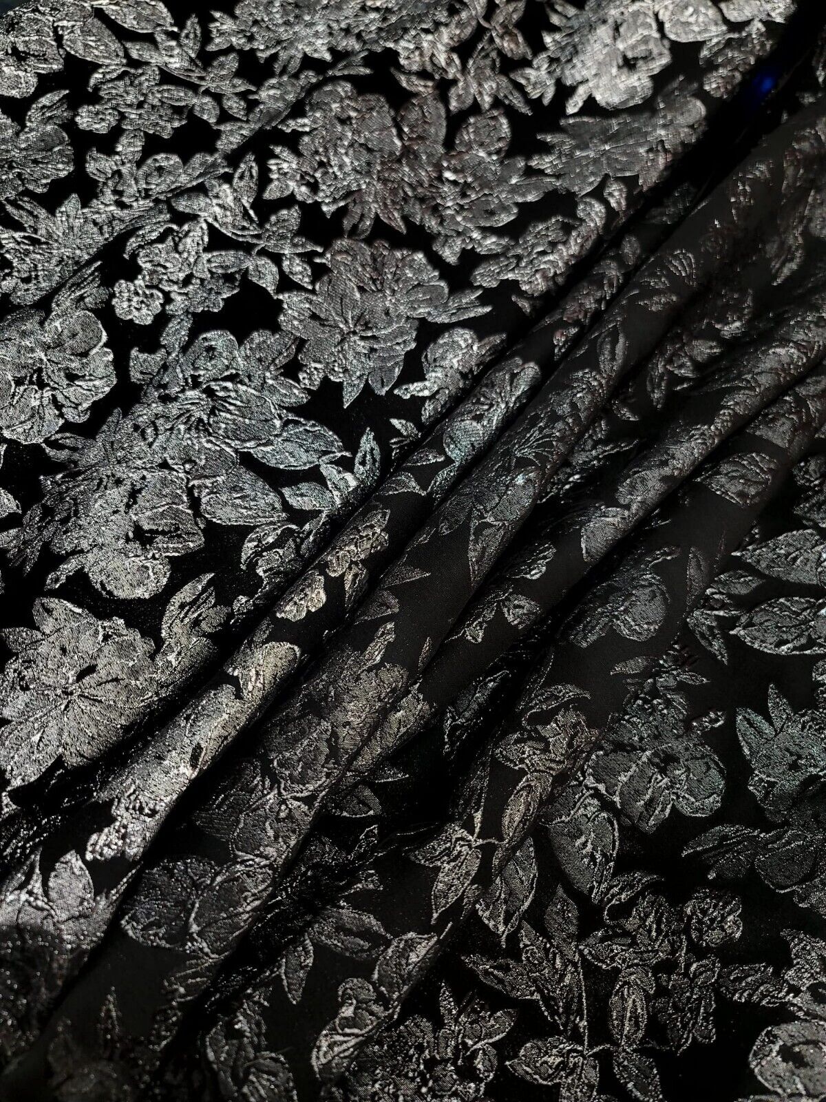 Brocade Jacquard Silver Floral on Black