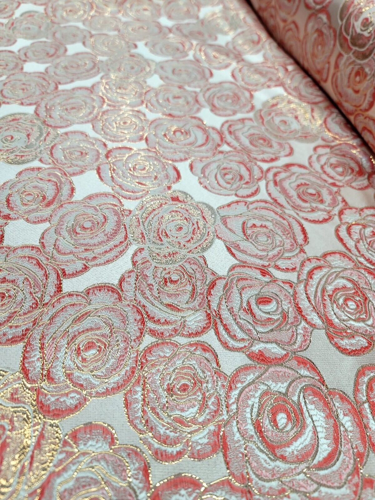 Brocade Jacquard Floral Coral Gold