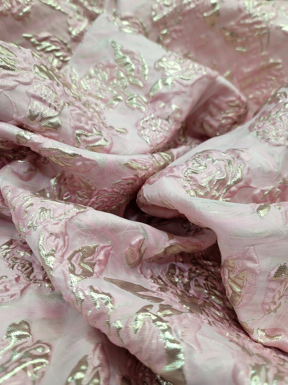 Brocade Jacquard Fabric Rose Pink Gold Metallic