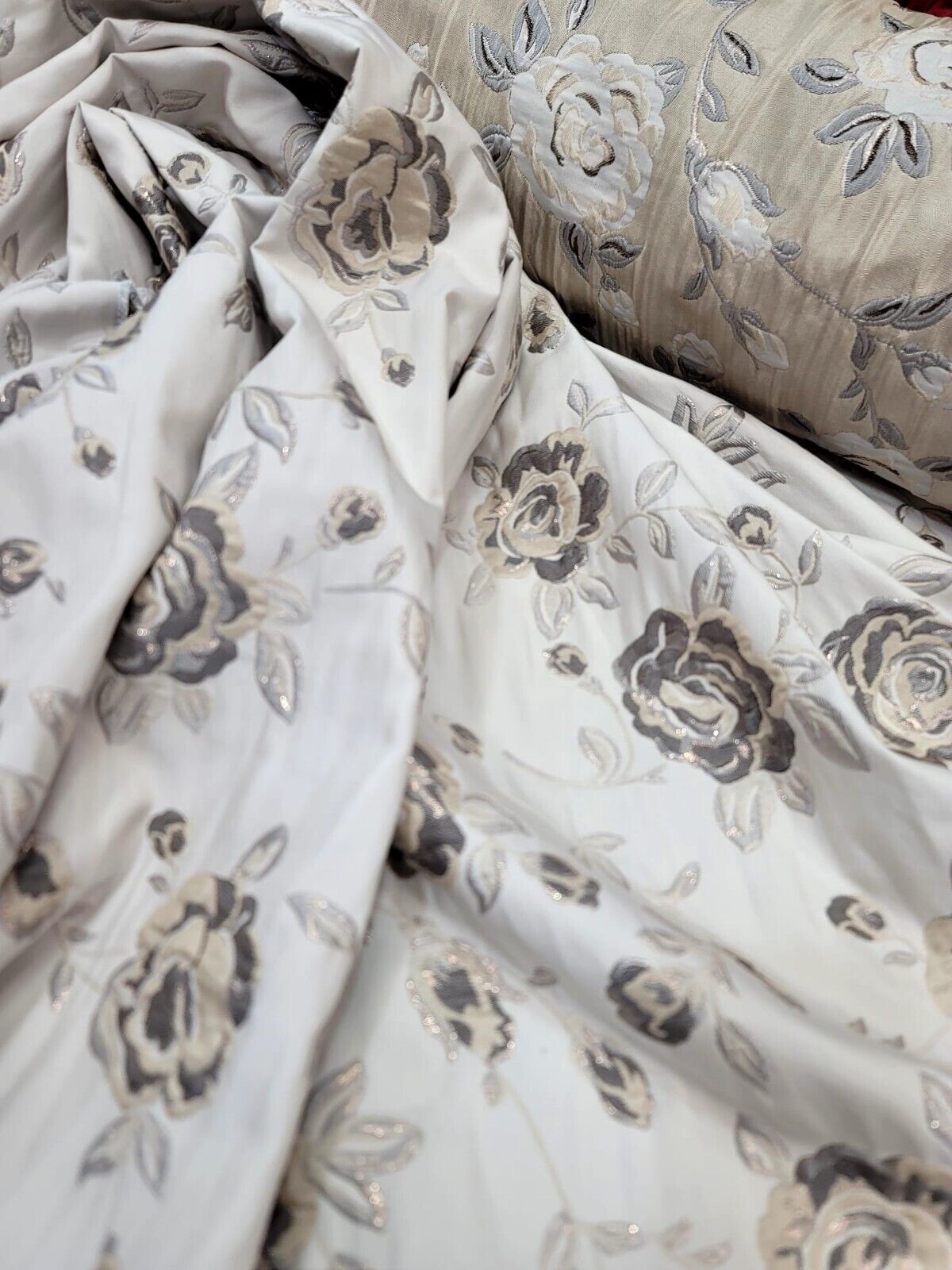 Brocade Jacquard Floral Fabric Beige Gold