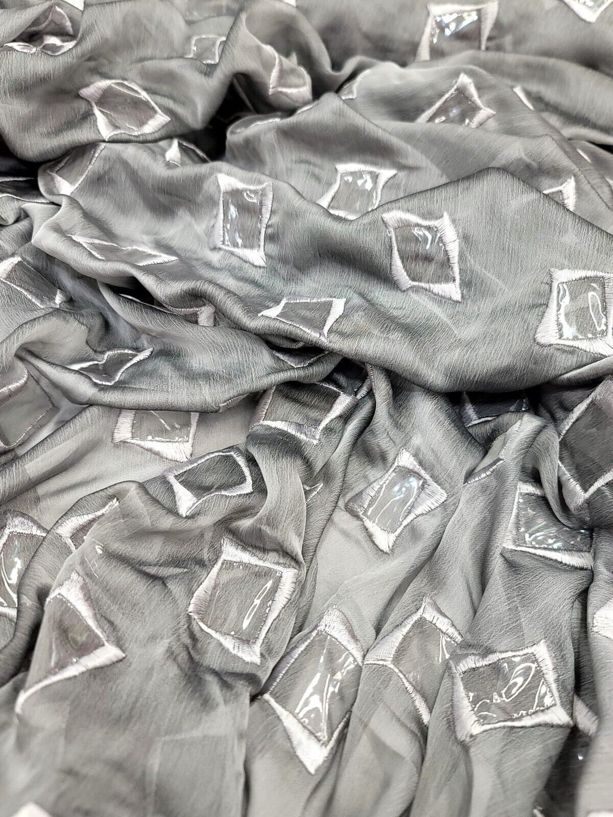 Embroidered Silk Chiffon Polyester Fabric Gray