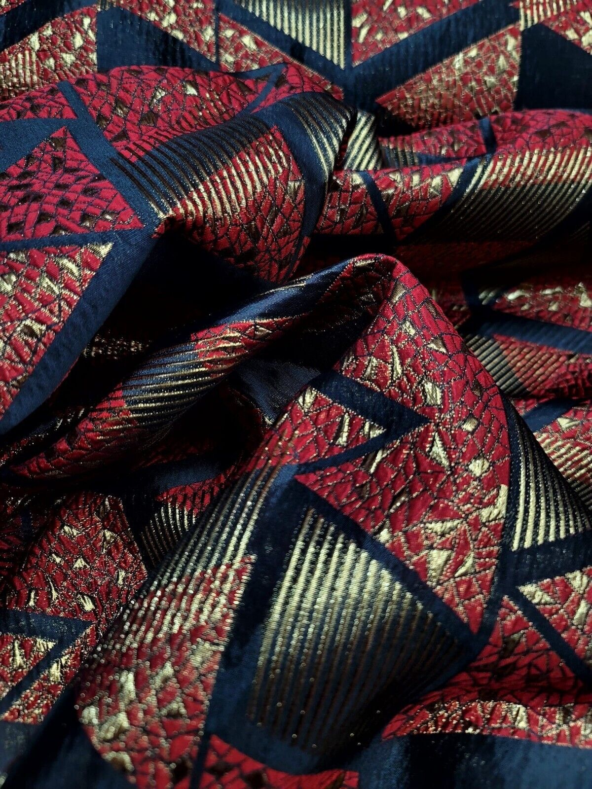 Black and Red Gold Metallic Brocade Fabric
