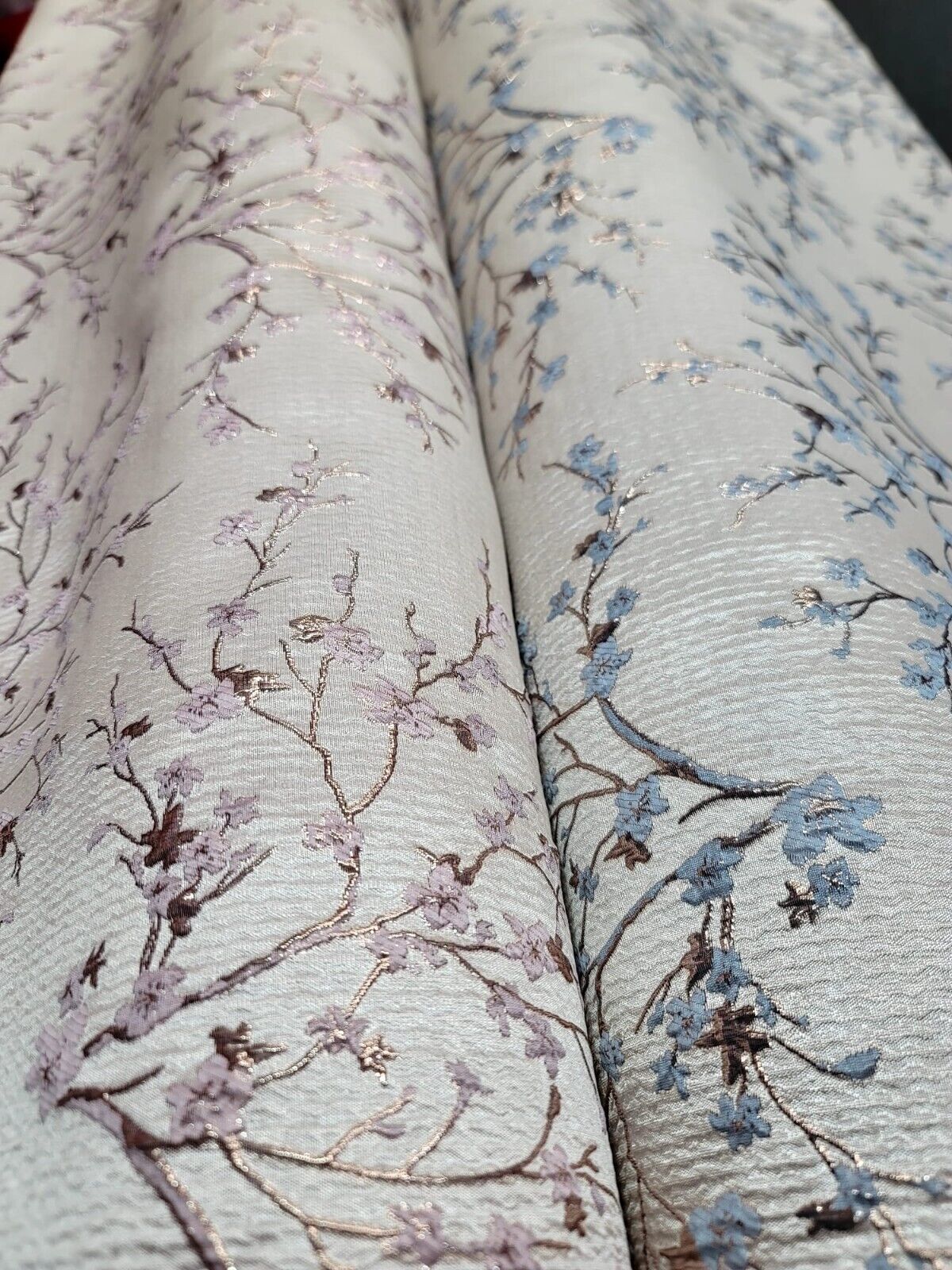 Metallic Floral Brocade Fabric Beige Pink Flowers