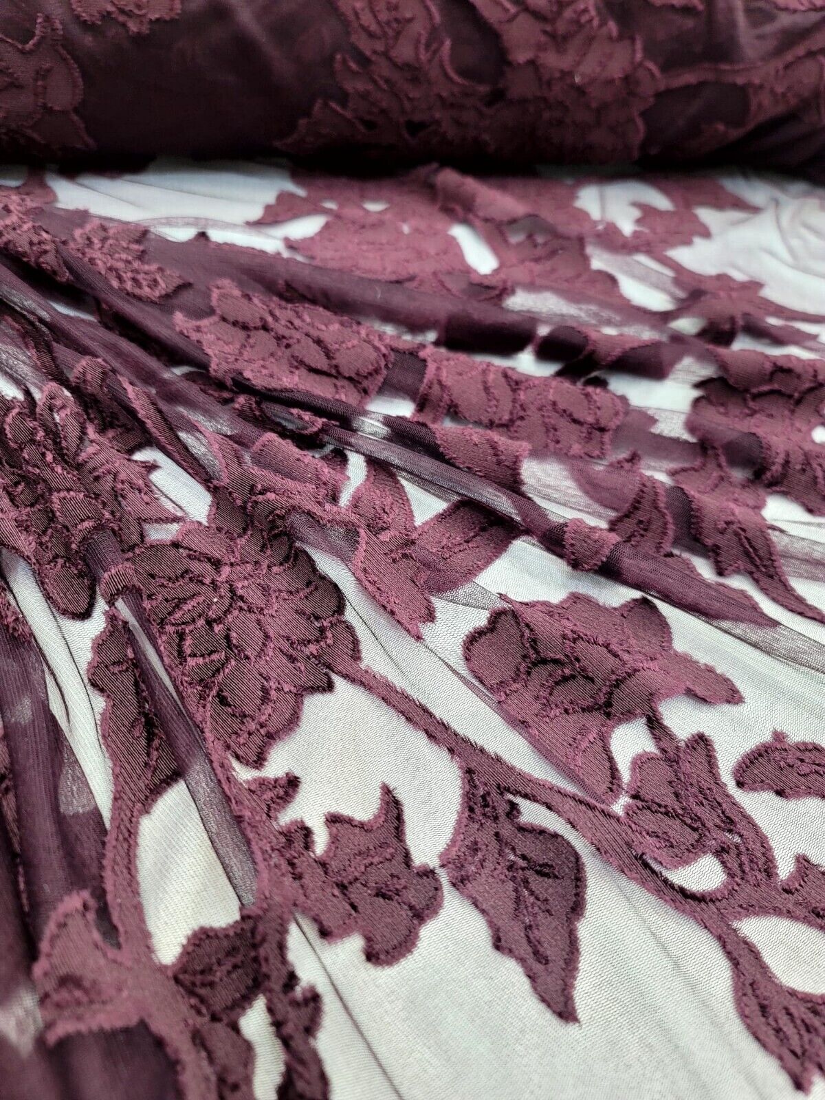 Floral Lace Stretch Mesh Fabric Eggplant