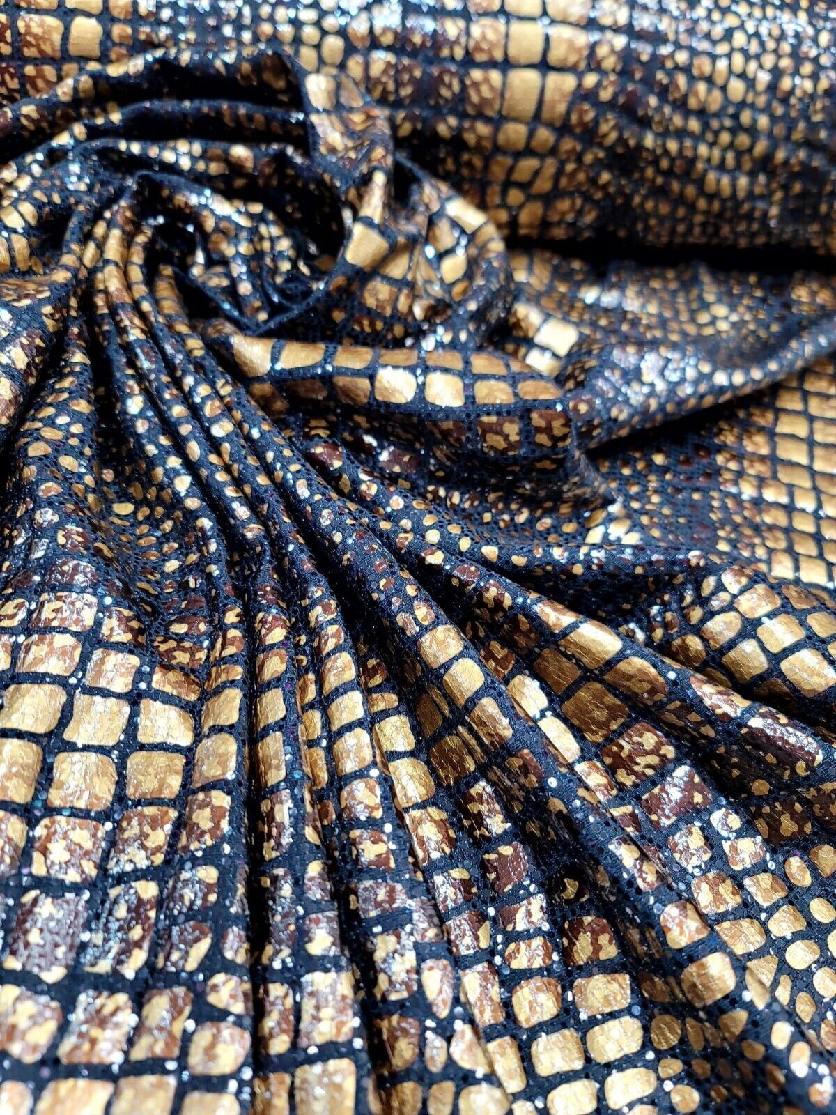 Sequin Stretch Fabric Brown Golden Desert Python Print
