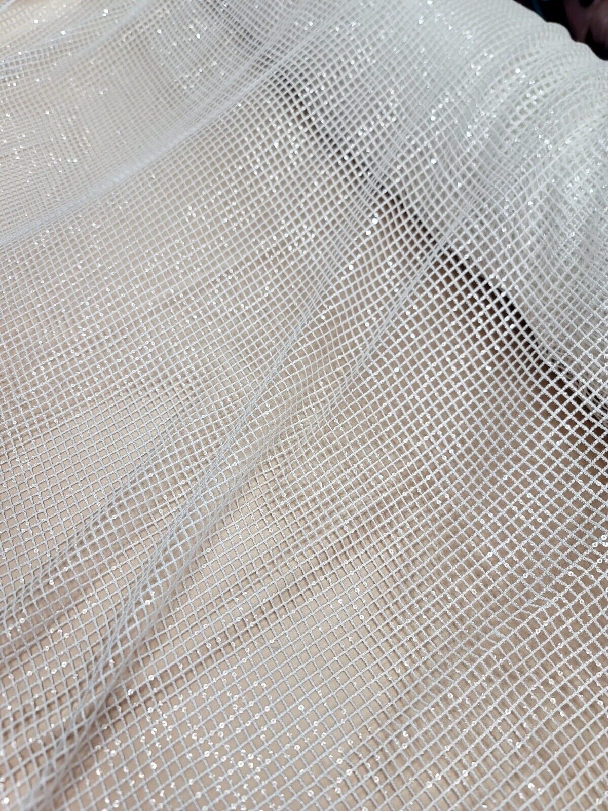 Sequin Fishnet Fabric Off White