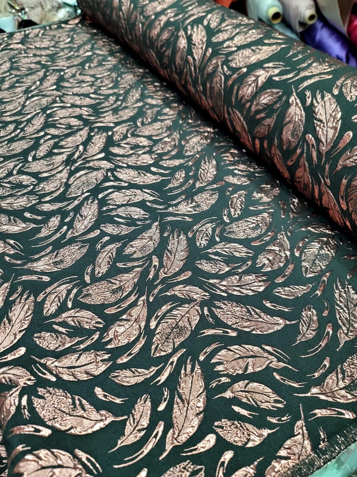 Brocade Jacquard Feathers Rose Gold