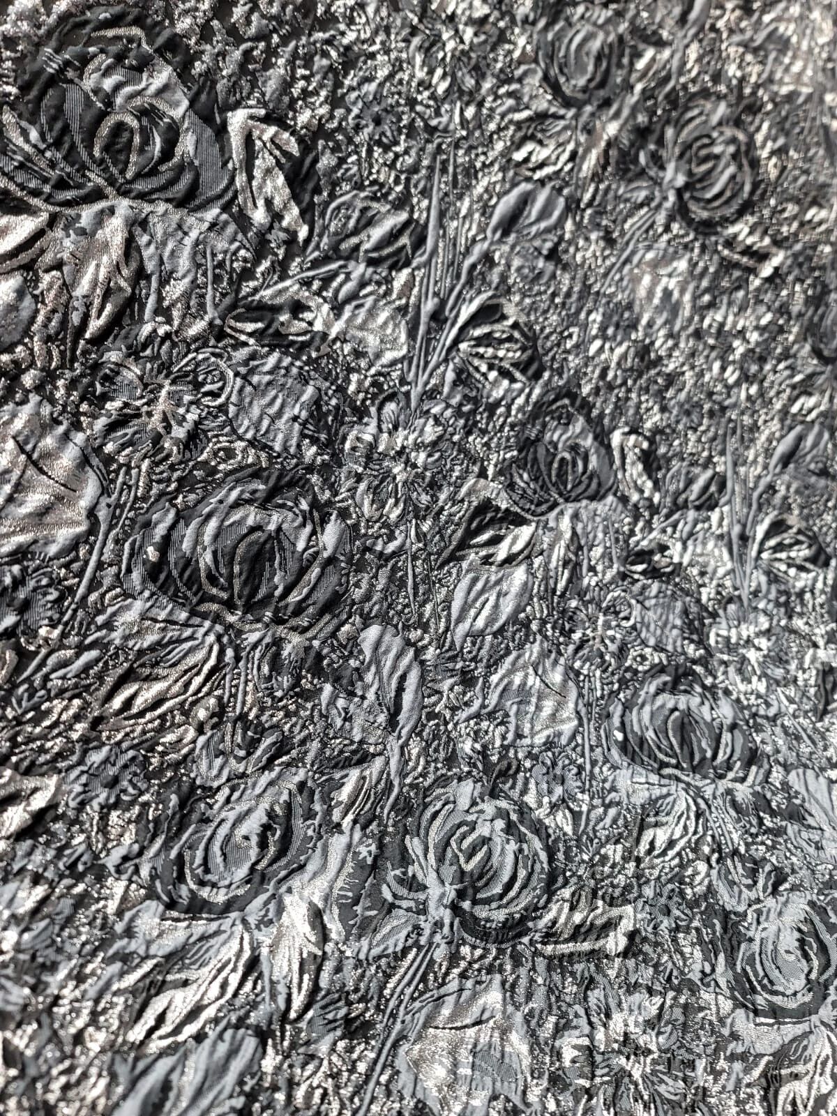 Floral Brocade Fabric Gray Metallic