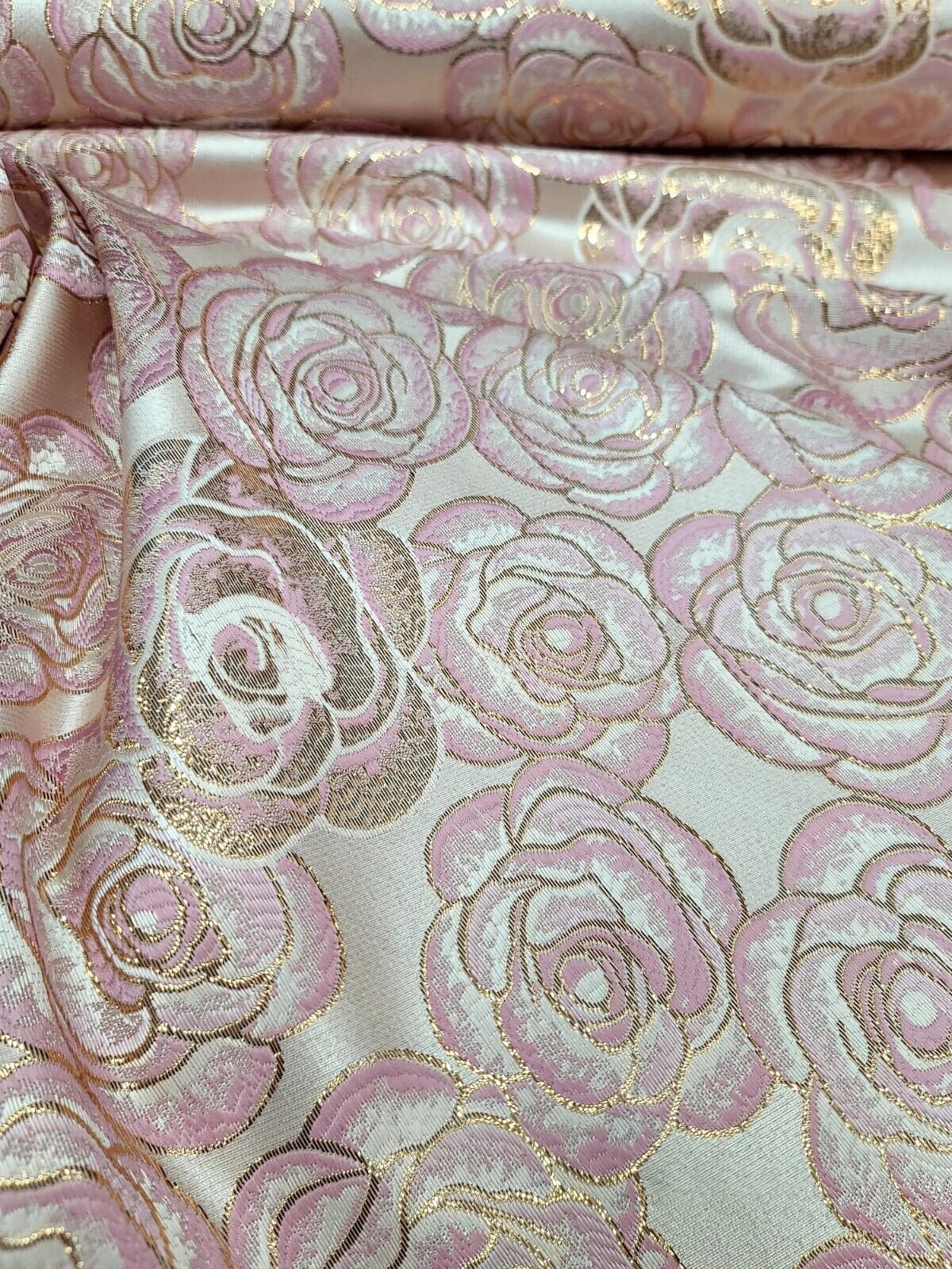 Brocade Jacquard Pink Rose Floral Beige