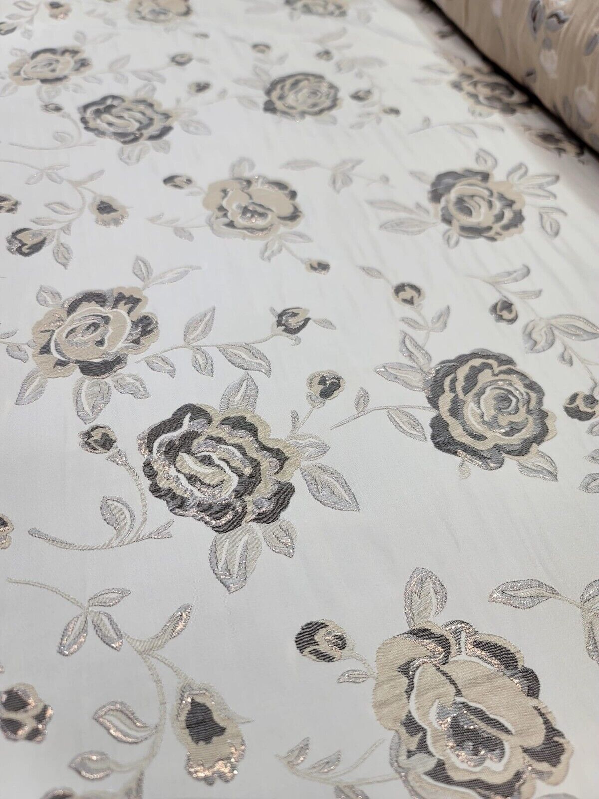 Brocade Jacquard Floral Fabric Beige Gold