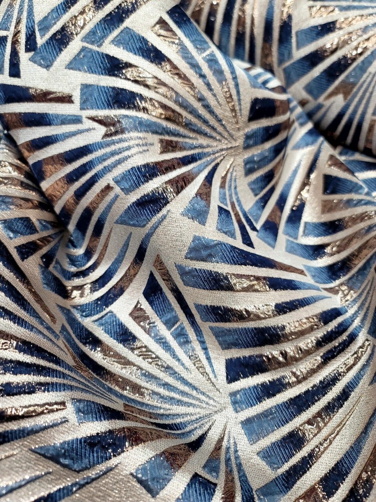 Teal Blue Brocade Jacquard Fabric