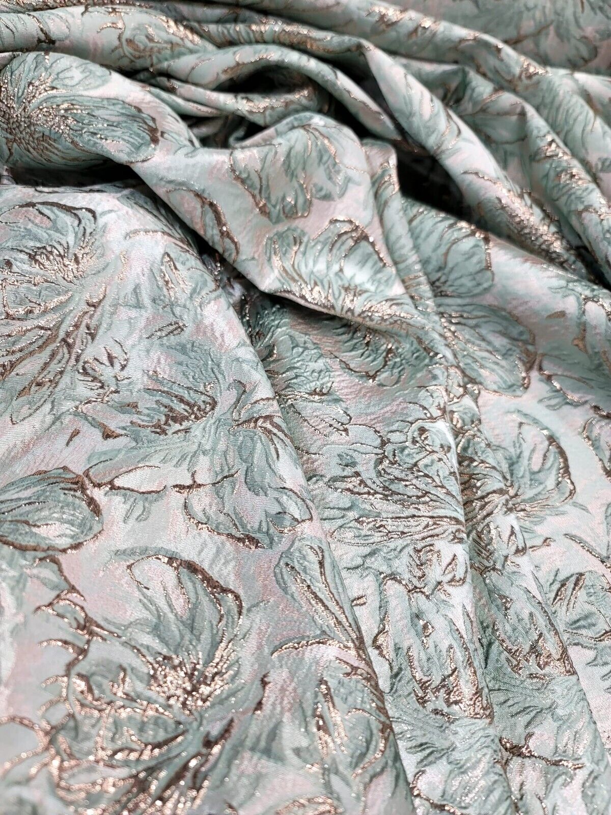 Brocade Jacquard Floral Brocade Mint Green Rose Gold