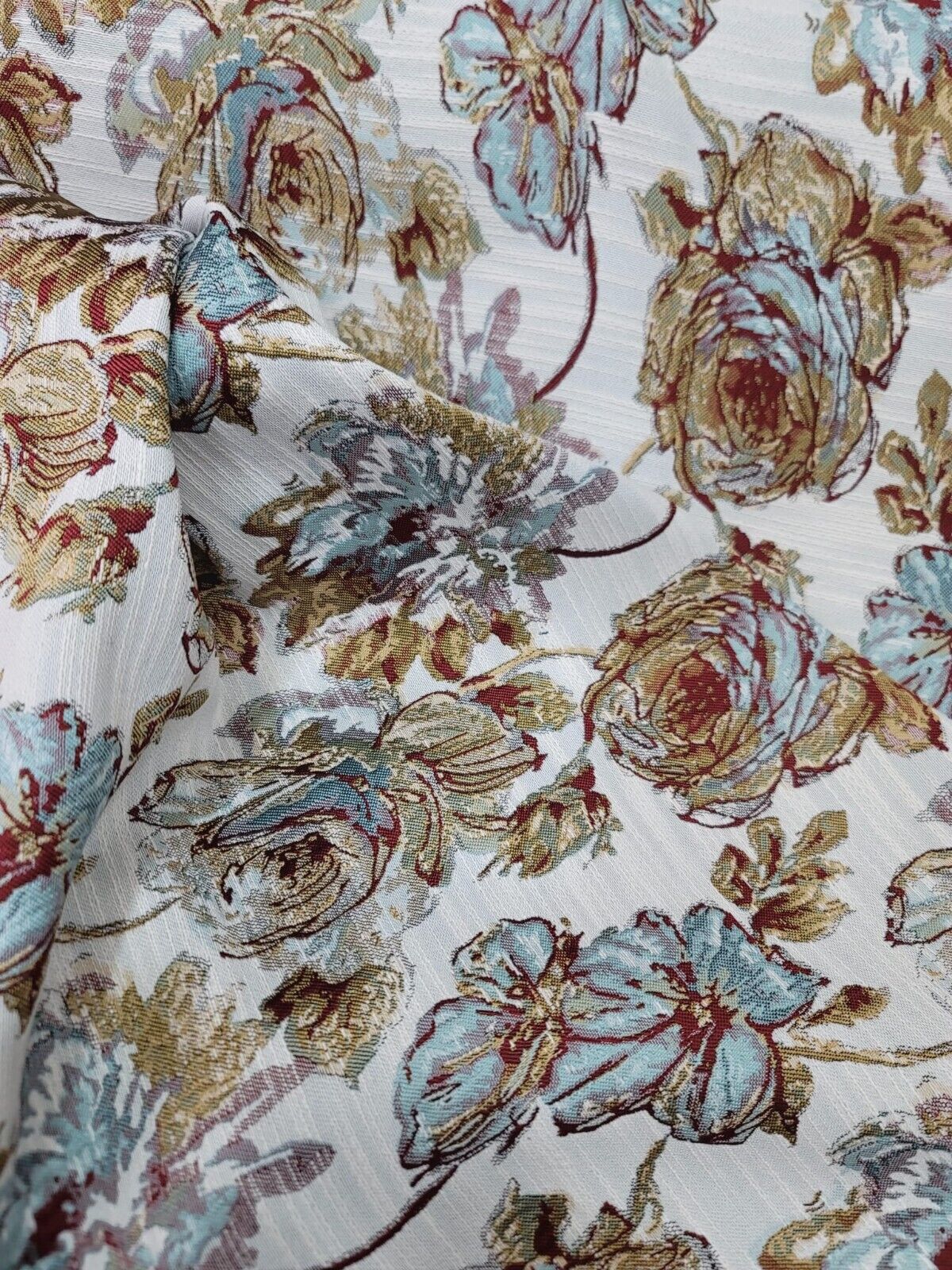Brocade Chenille Damask Fabric Mint Dark Gold