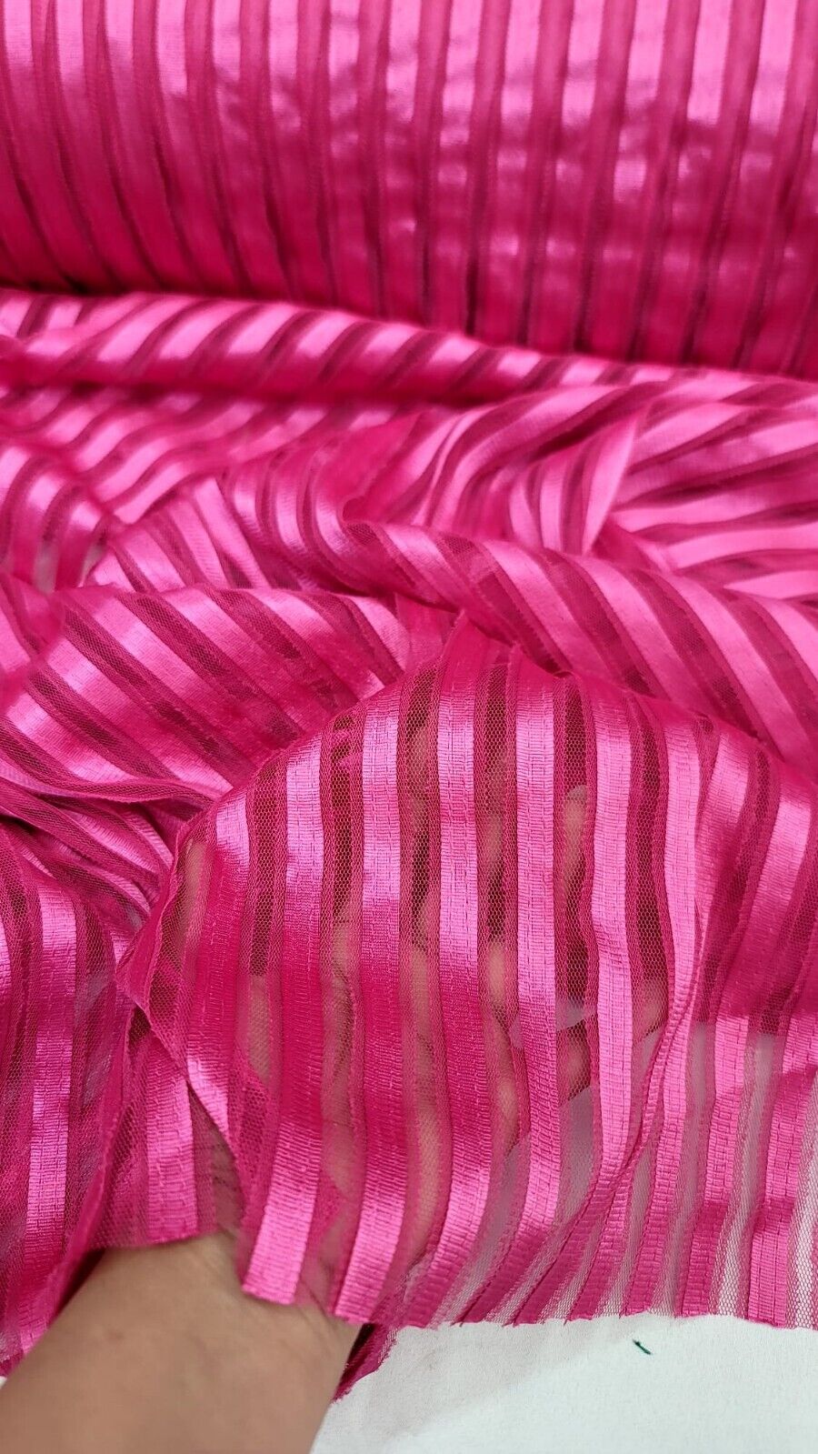 Embroidered Lace Fabric Fuchsia Ribbon Mesh
