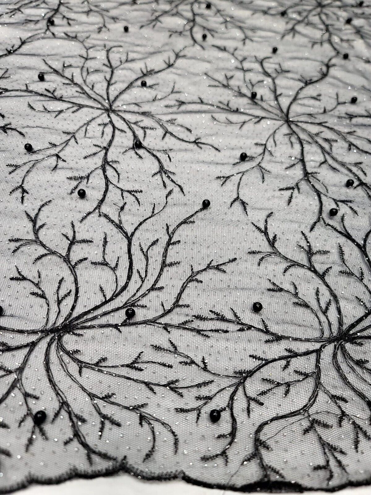 Embroidered Bridal Lace Fabric Black Silver