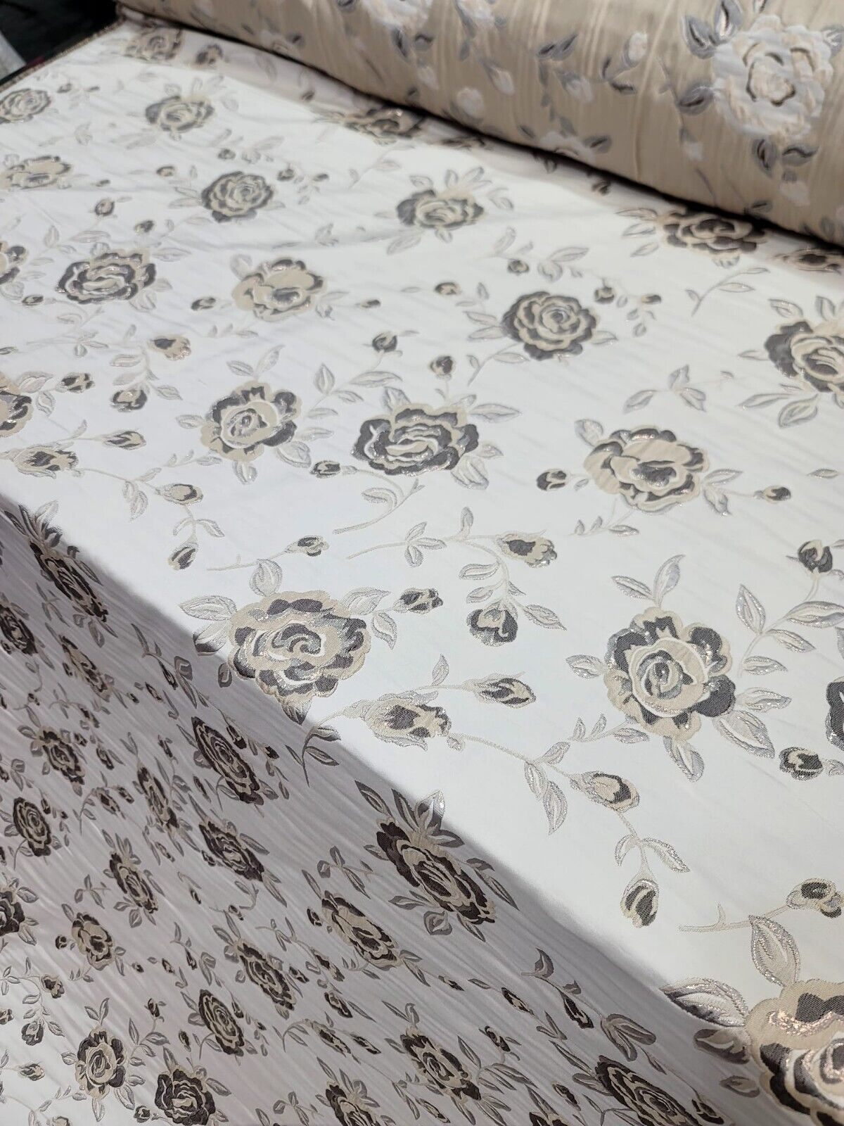 Brocade Jacquard Floral Fabric Beige Gold