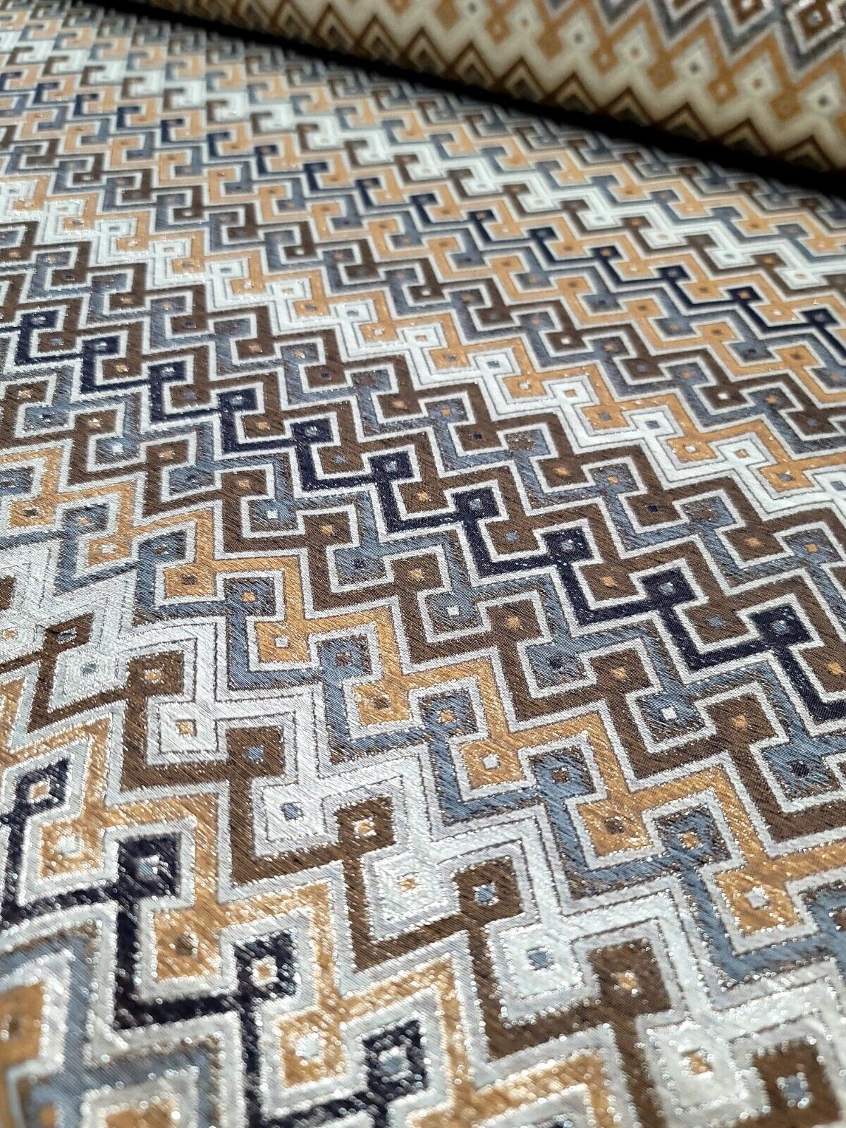 Brocade Jacquard Gold Metallic Geometric Fabric