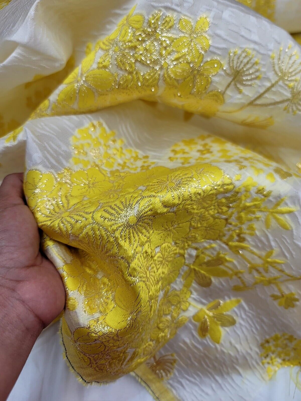 Floral Brocade Fabric on White Organza