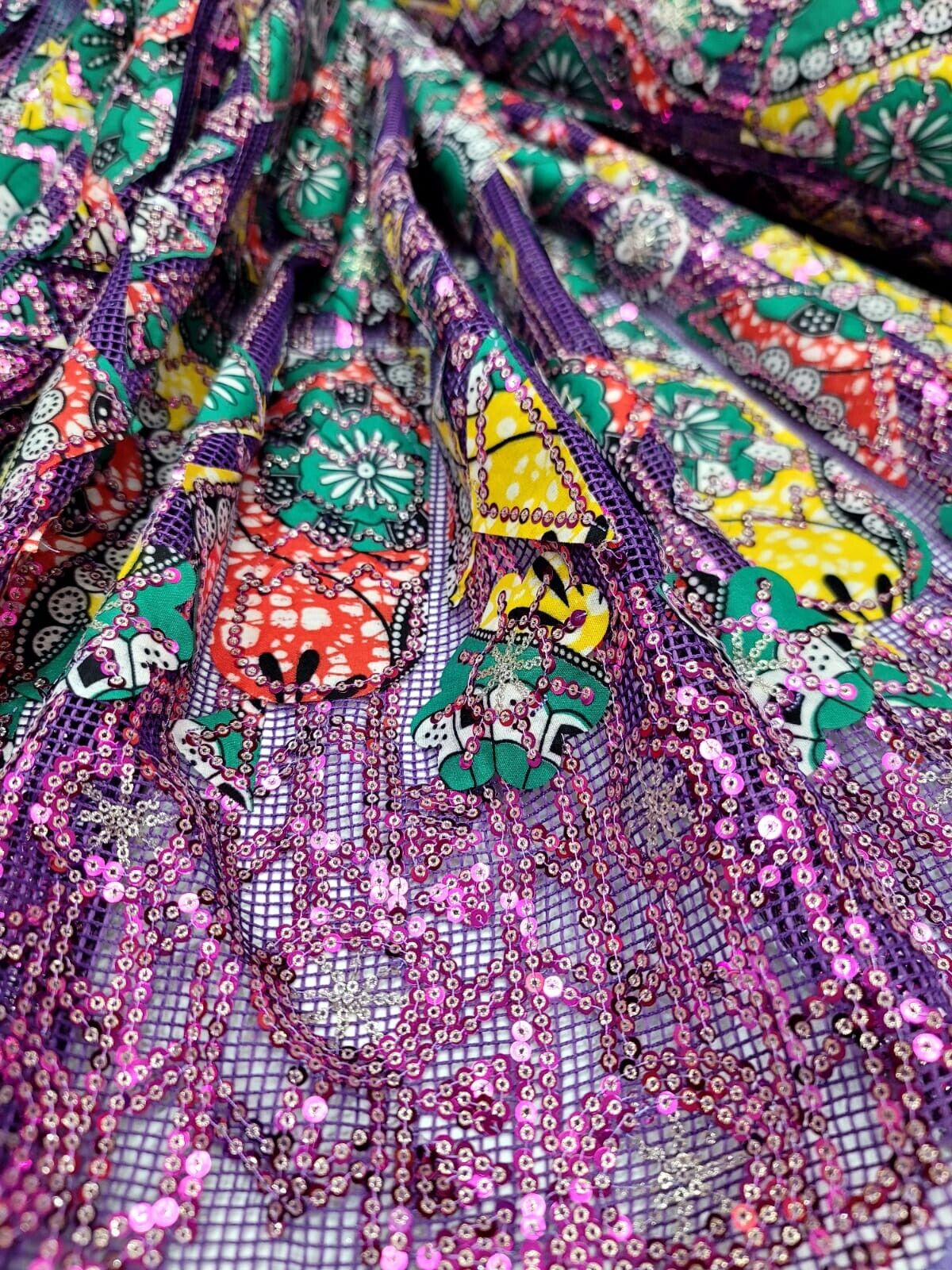 African Lace Lavender Embroidery Sequins Lace Fabric