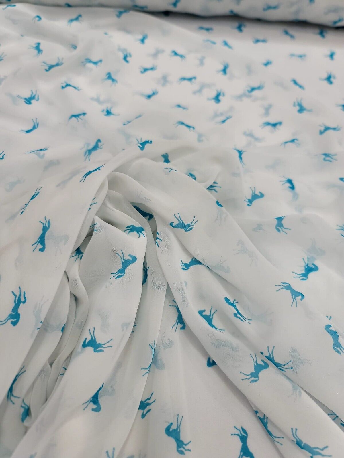 Printed Chiffon Fabric Blue Horses